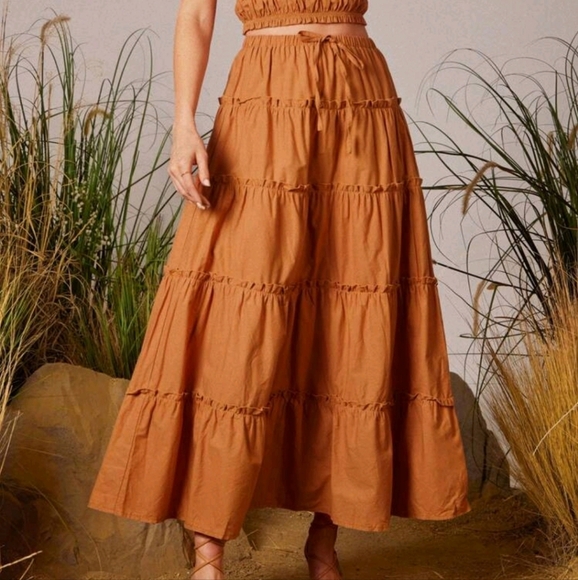 100% Cotton Tiered & Ruffled Drawstring Waist Skirt